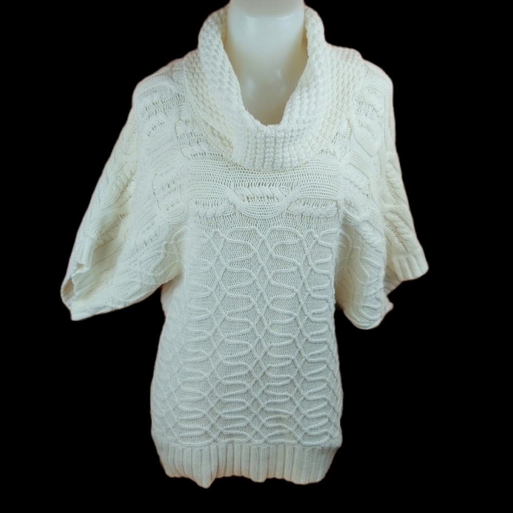 Cable knit bat sleeve big turtle neck sweater